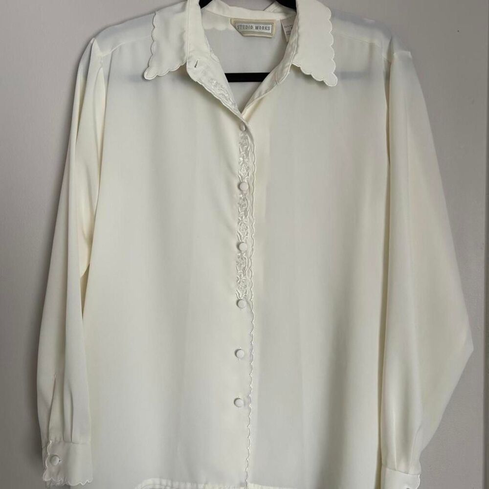 Studio Works romantic cream vintage blouse button up cottagecore